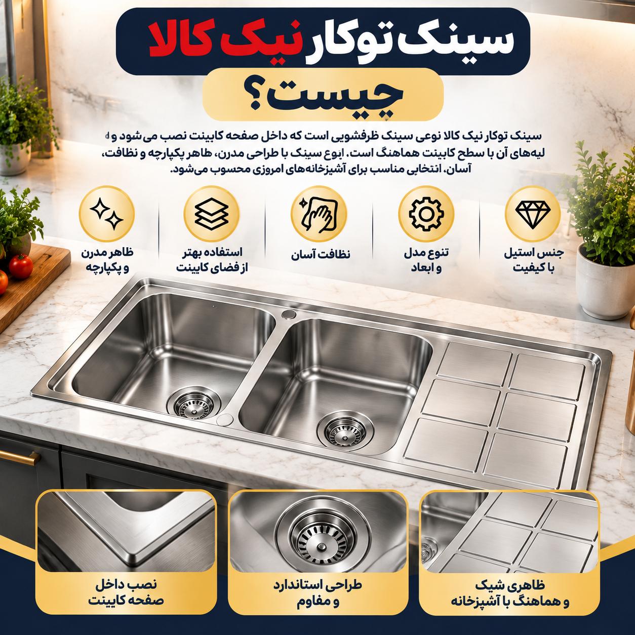 تفاوت سینک توکار و روکار نیک کالا چیست؟ راهنمای خرید