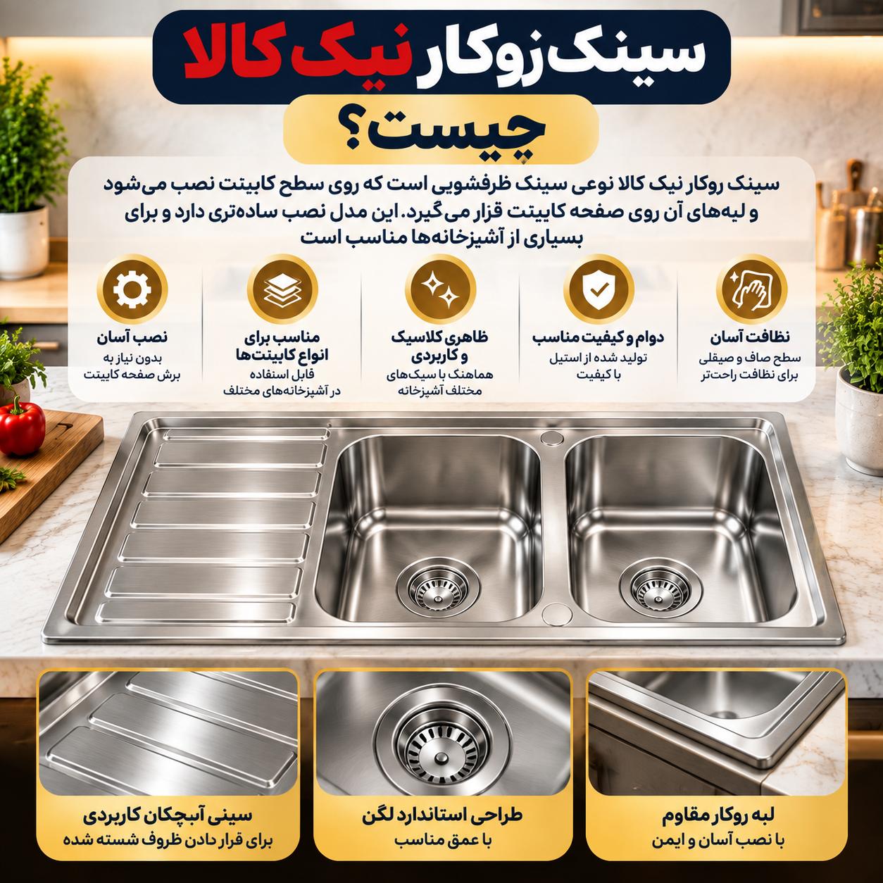 تفاوت سینک توکار و روکار نیک کالا چیست؟ راهنمای خرید