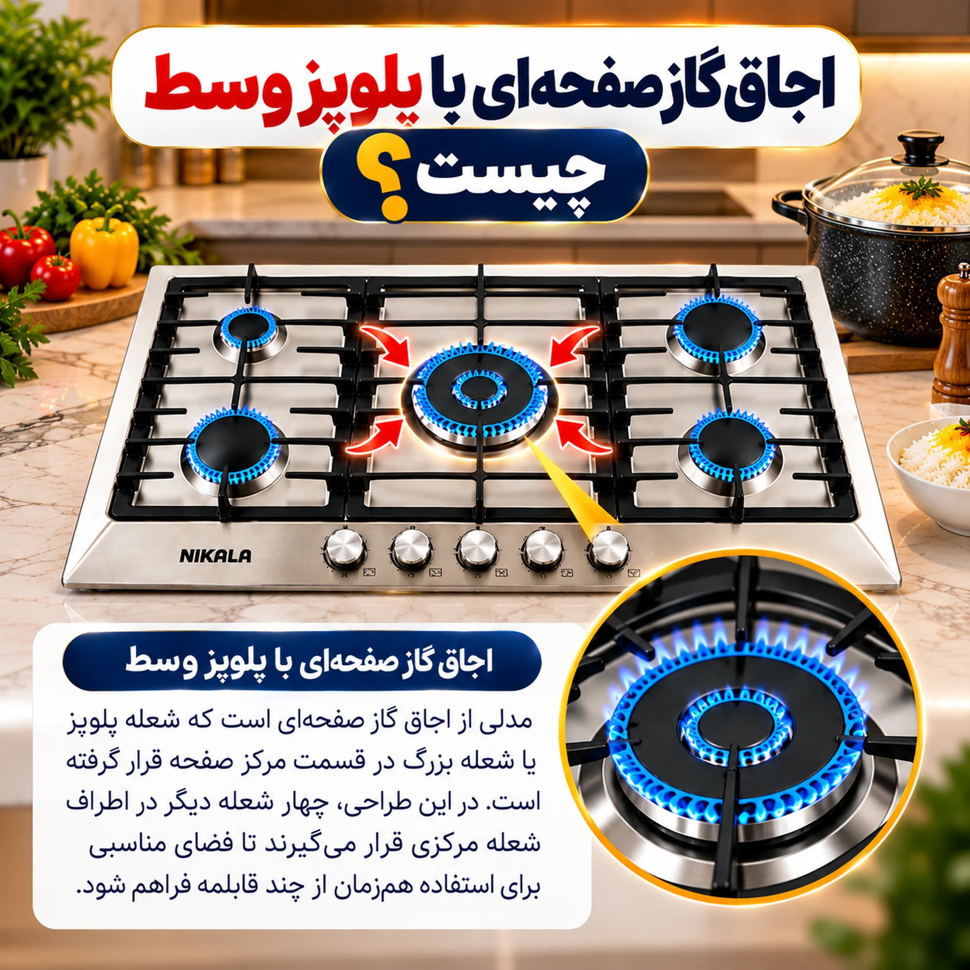 اجاق گاز صفحه‌ای با پلوپز وسط چیست؟