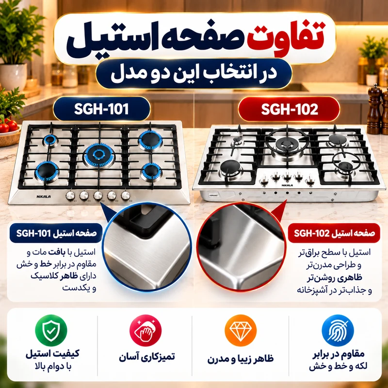 تفاوت اجاق گاز نیک کالا SGH-101 و SGH-102 چیست؟