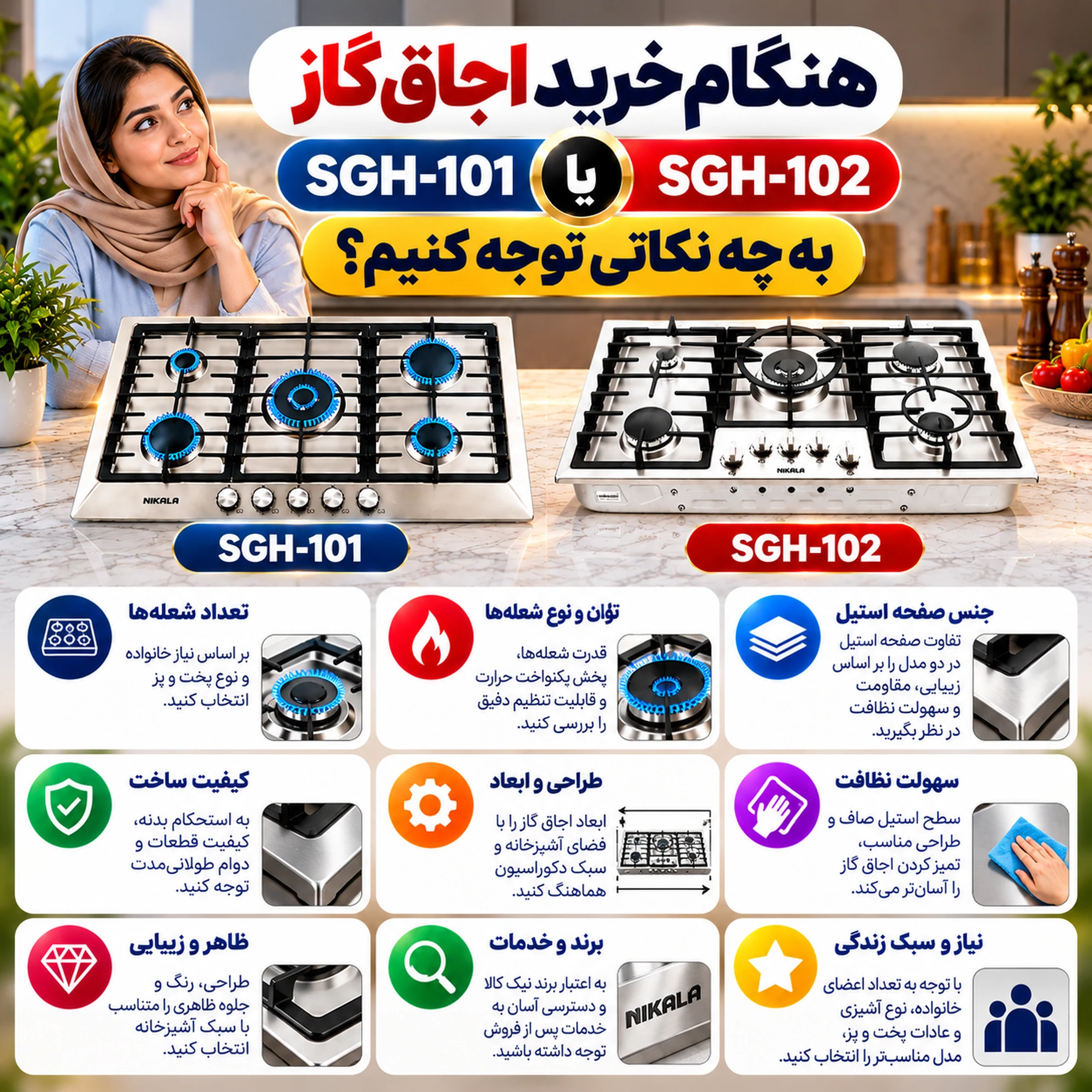 تفاوت اجاق گاز نیک کالا SGH-101 و SGH-102 چیست؟